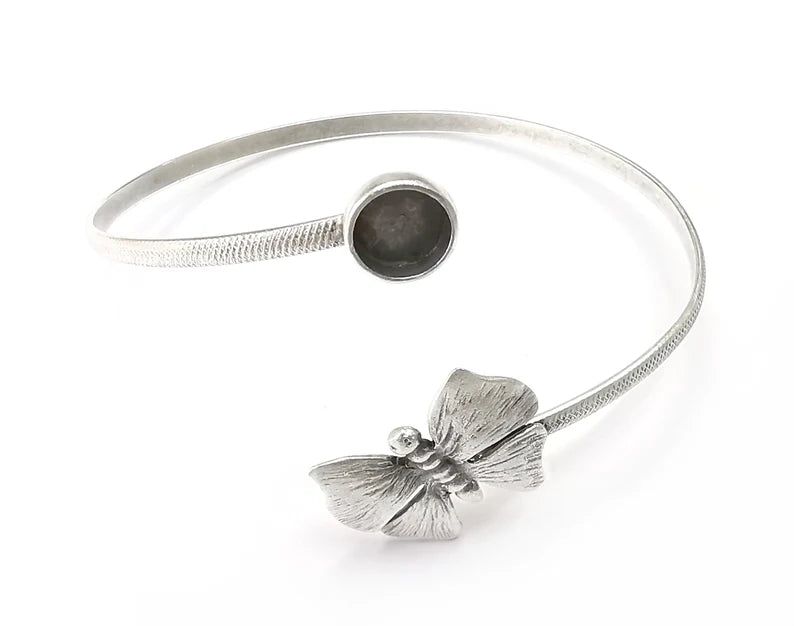 Butterfly Bracelet Bezel Blank Resin Bezel Cabochon Cuff Base Settings Adjustable Bracelet Antique Silver Plated Brass (8mm) G33144