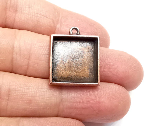 2 Square Pendant Blanks, Resin Bezel Bases, Mosaic Mountings, Dry flower Frame, Polymer Clay base, Antique Copper Plated (18mm) G33255