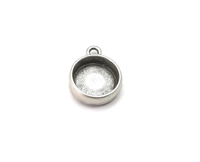 5 Round Pendant Blanks, Resin Bezel Bases, Mosaic Mountings, Polymer Clay base, Antique Silver Plated (12mm) G33257