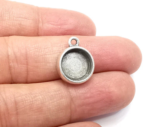 5 Round Pendant Blanks, Resin Bezel Bases, Mosaic Mountings, Polymer Clay base, Antique Silver Plated (12mm) G33257