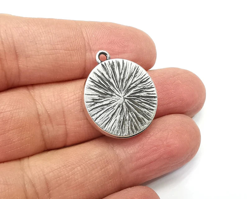 2 Round Pendant Blanks, Resin Bezel Bases, Mosaic Mountings, Dry flower Frame, Polymer Clay base, Antique Silver Plated (20mm) G33147