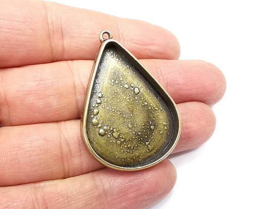 Drop Pendant Blanks, Resin Bezel Bases, Mosaic Mountings, Dry flower Frame, Polymer Clay base, Antique Bronze Plated (40x30mm) G33148
