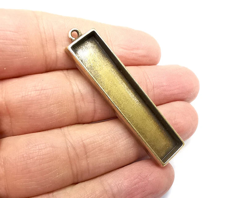 Rectangle Pendant Blanks, Resin Bezel Bases, Mosaic Mountings, Dry flower Frame, Polymer Clay base, Antique Bronze Plated (50x10mm) G33152