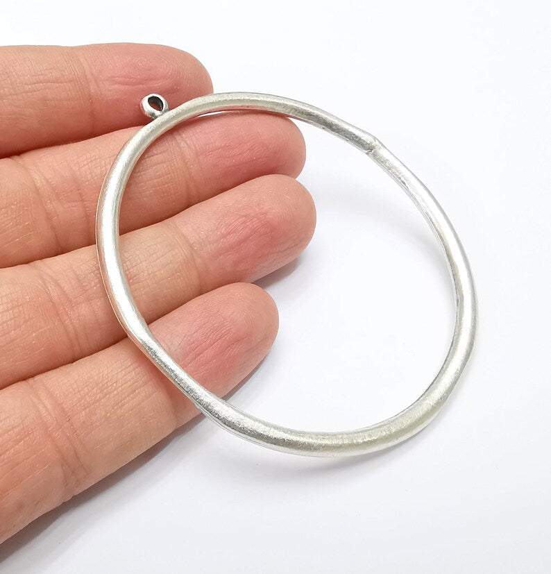 Silver Large Circle Round Pendant Connector Antique Silver Plated Findings (75x71mm) G33157