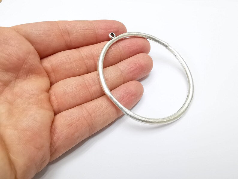 Silver Large Circle Round Pendant Connector Antique Silver Plated Findings (75x71mm) G33157