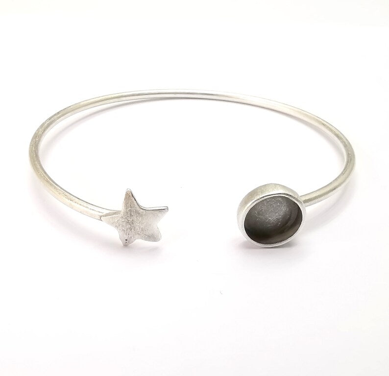 Star Bracelet Bezel Blank Resin Bezel Cabochon Cuff Base Settings Adjustable Bracelet Antique Silver Plated Brass (8mm Bezel) G33158