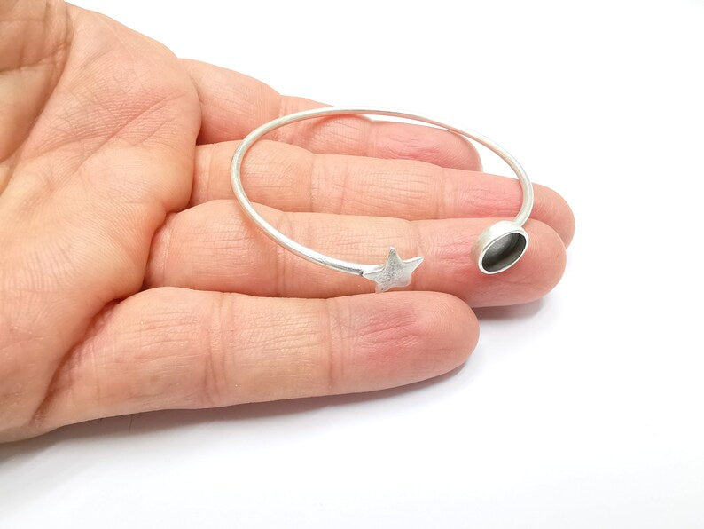 Star Bracelet Bezel Blank Resin Bezel Cabochon Cuff Base Settings Adjustable Bracelet Antique Silver Plated Brass (8mm Bezel) G33158