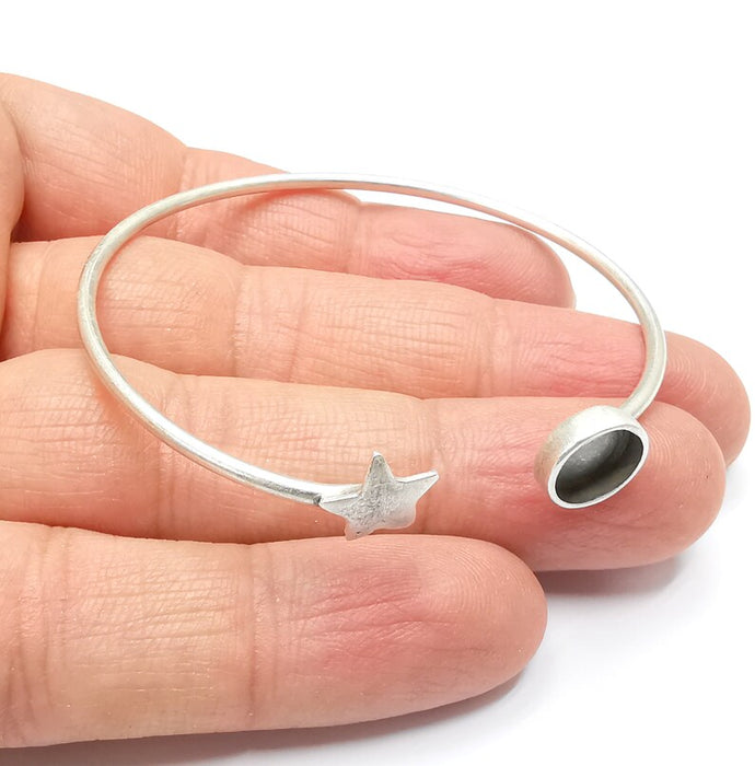 Star Bracelet Bezel Blank Resin Bezel Cabochon Cuff Base Settings Adjustable Bracelet Antique Silver Plated Brass (8mm Bezel) G33158