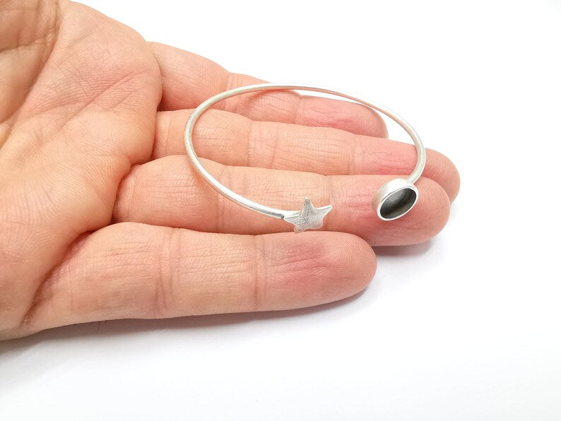 Star Bracelet Bezel Blank Resin Bezel Cabochon Cuff Base Settings Adjustable Bracelet Antique Silver Plated Brass (8mm Bezel) G33158