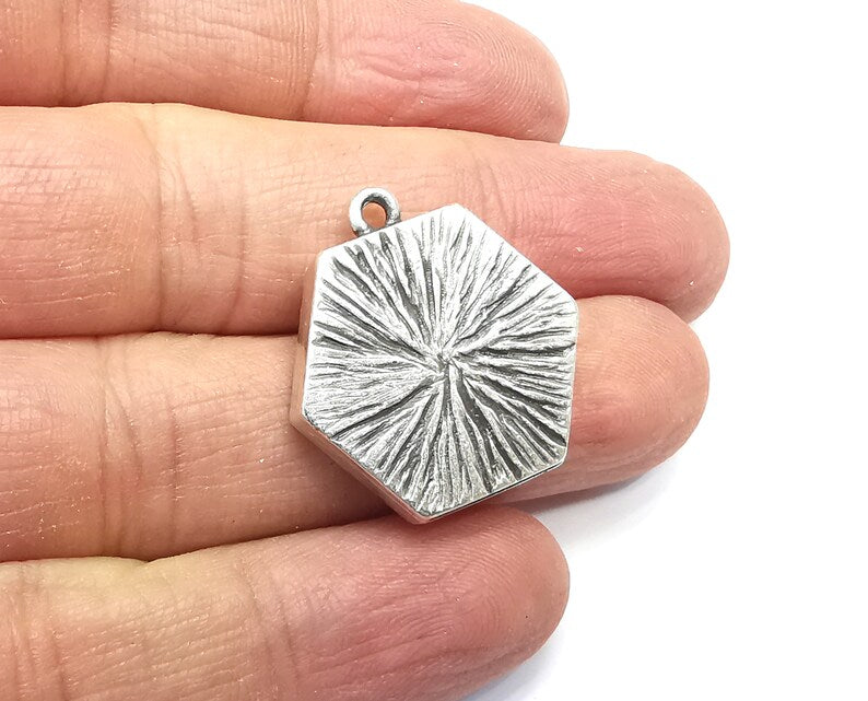 2 Hexagonal Pendant Blanks, Resin Bezel Bases, Mosaic Mountings, Dry flower Frame, Polymer Clay base, Antique Silver Plated (20mm) G33162