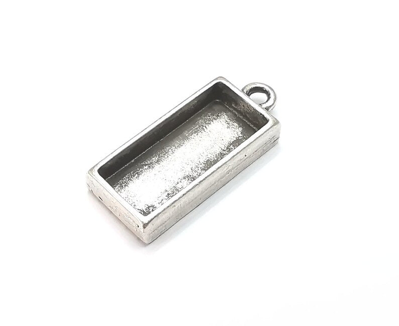 2 Rectangle Pendant Blanks, Resin Bezel Bases, Mosaic 2 Mountings, Dry flower Frame, Polymer Clay base, Antique Silver Plated (20x8mm) G33163