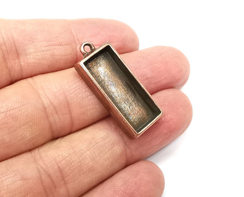 2 Rectangle Pendant Blanks, Resin Bezel Bases, Mosaic Mountings, Dry flower Frame, Polymer Clay base, Antique Copper Plated (25x10mm) G33167