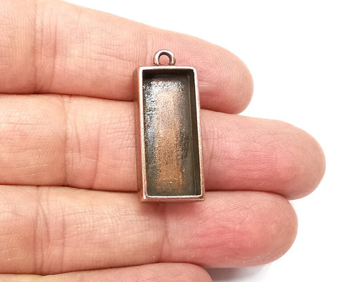 2 Rectangle Pendant Blanks, Resin Bezel Bases, Mosaic Mountings, Dry flower Frame, Polymer Clay base, Antique Copper Plated (25x10mm) G33167