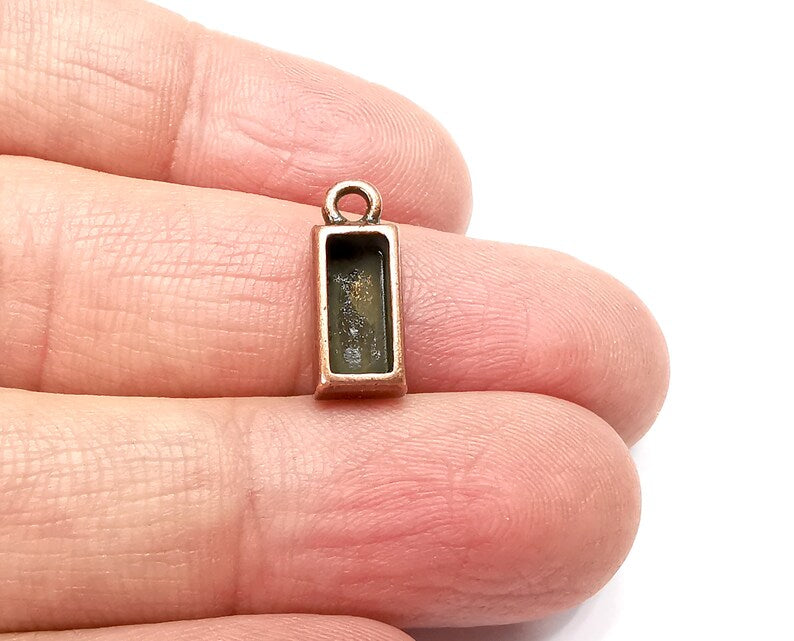 5 Rectangle Pendant Blanks, Resin Bezel Bases, Mosaic Mountings, Dry flower Frame, Polymer Clay base, Antique Copper Plated (10x4mm) G33169