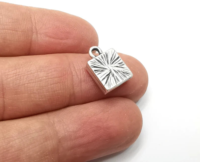 4 Square Pendant Blanks, Resin Bezel Bases, Mosaic Mountings, Polymer Clay base, Antique Silver Plated (8mm) G33265
