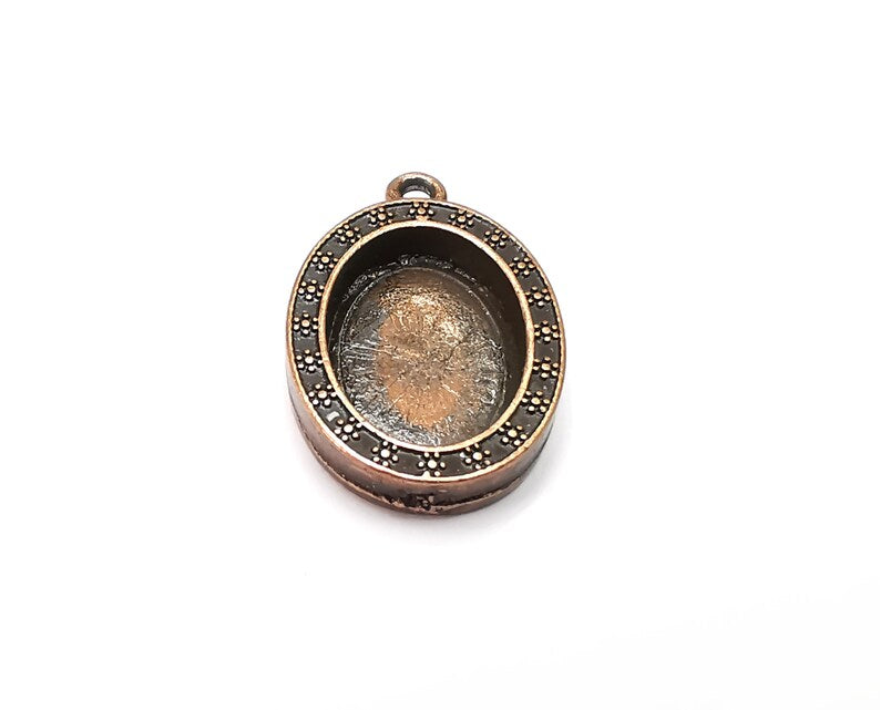 Flower Oval Pendant Blanks, Resin Bezel Bases, Mosaic Mountings, Dry flower Frame, Polymer Clay base, Antique Copper Plated (18x13mm) G33173
