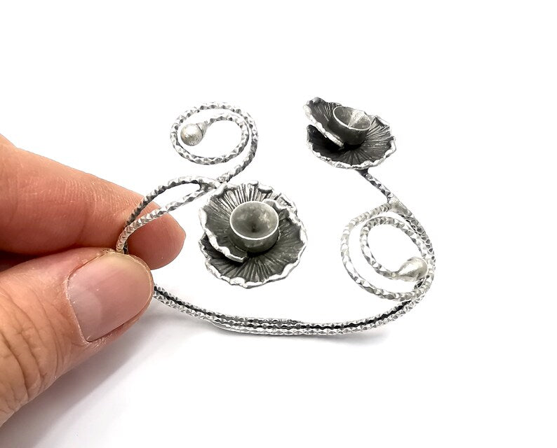 Flower Bracelet Bezel Blank Resin Bezel Cabochon Cuff Base Settings Adjustable Bracelet Antique Silver Plated Brass (8mm Bezel) G33266