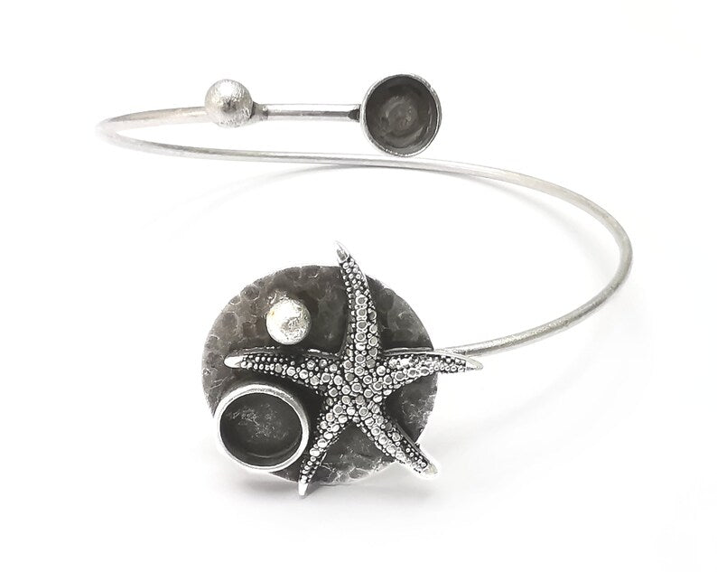 Starfish Bracelet Bezel Blank Resin Bezel Cabochon Cuff Base Settings Adjustable Bracelet Antique Silver Plated Brass (8mm Bezel) G33268