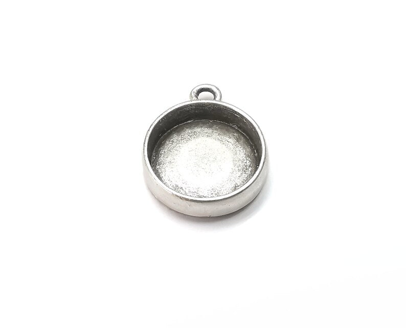2 Round Pendant Blanks, Resin Bezel Bases, Mosaic Mountings, Dry flower Frame, Polymer Clay base, Antique Silver Plated (14mm) G33269