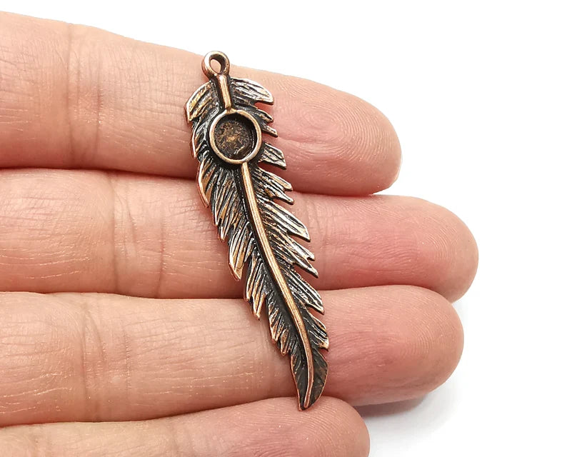 Feather Pendant Blanks, Resin Bezel Bases, Mosaic Mountings, Dry flower Frame, Polymer Clay base, Antique Copper Plated (6mm) G33270