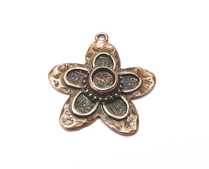 Flower Pendant Blanks, Resin Bezel Bases, Mosaic Mountings, Dry flower Frame, Polymer Clay base, Antique Copper Plated (6mm) G33271