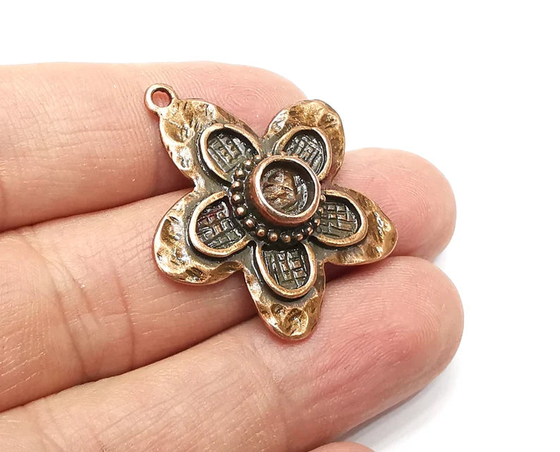 Flower Pendant Blanks, Resin Bezel Bases, Mosaic Mountings, Dry flower Frame, Polymer Clay base, Antique Copper Plated (6mm) G33271