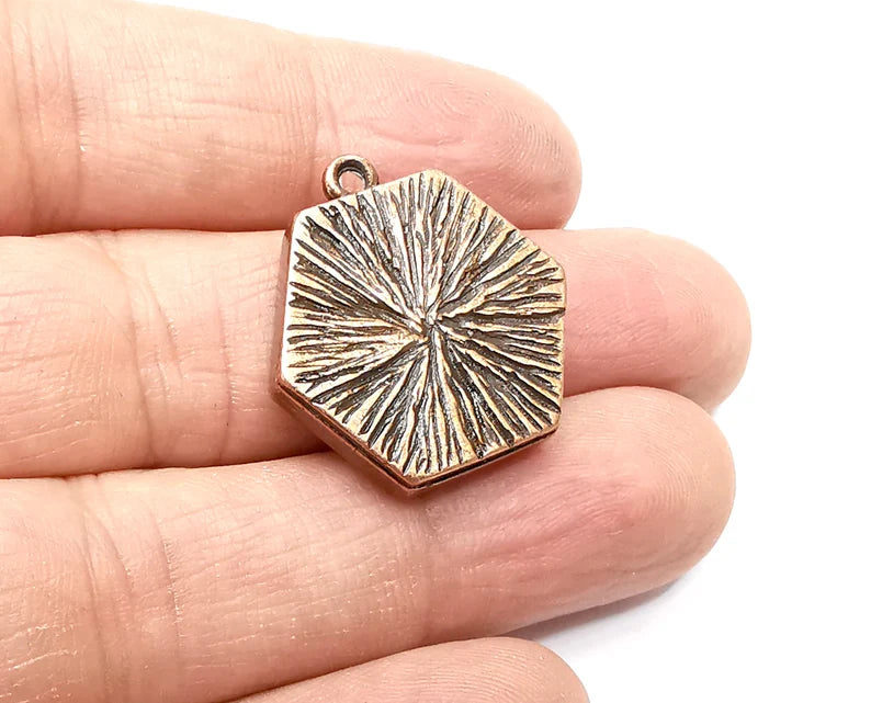 2 Hexagonal Pendant Blanks, Resin Bezel Bases, Mosaic Mountings, Dry flower Frame, Polymer Clay base, Antique Copper Plated (20mm) G33274