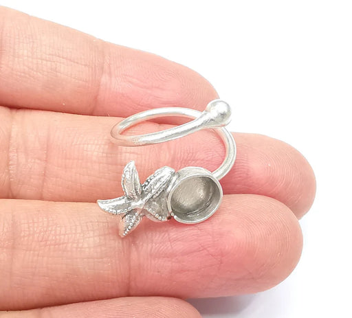 Starfish Ring Blank Setting, Cabochon Mounting, Adjustable Resin Ring Base Bezels, Antique Silver Plated Brass Ring (8mm) G33179