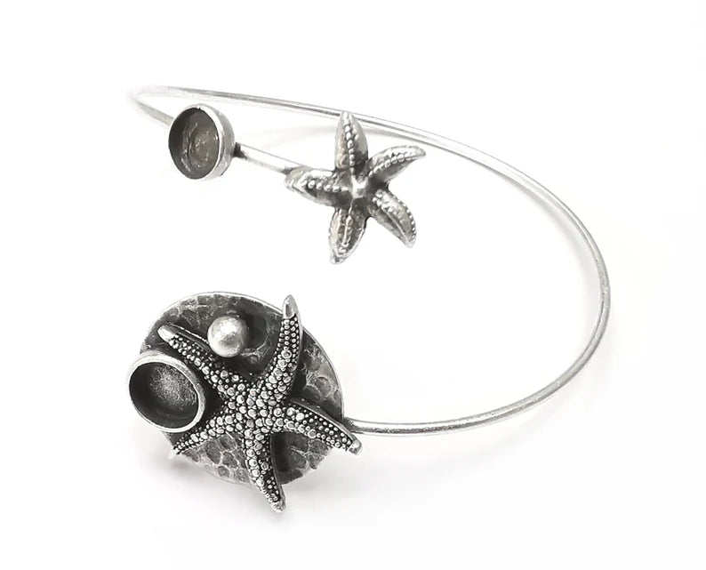 Starfish Bracelet Bezel Blank Resin Bezel Cabochon Cuff Base Settings Adjustable Bracelet Antique Silver Plated Brass (8-6mm Bezel) G33277