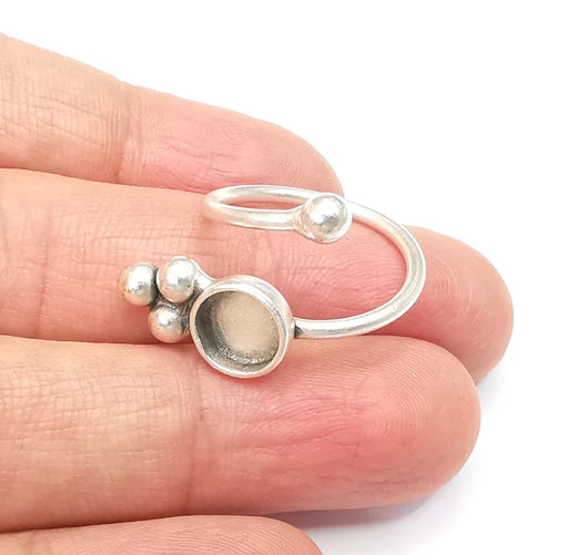 Silver Ring Blank Setting, Cabochon Mounting, Adjustable Resin Ring Base Bezels, Antique Silver Plated Brass Ring (8mm) G33184