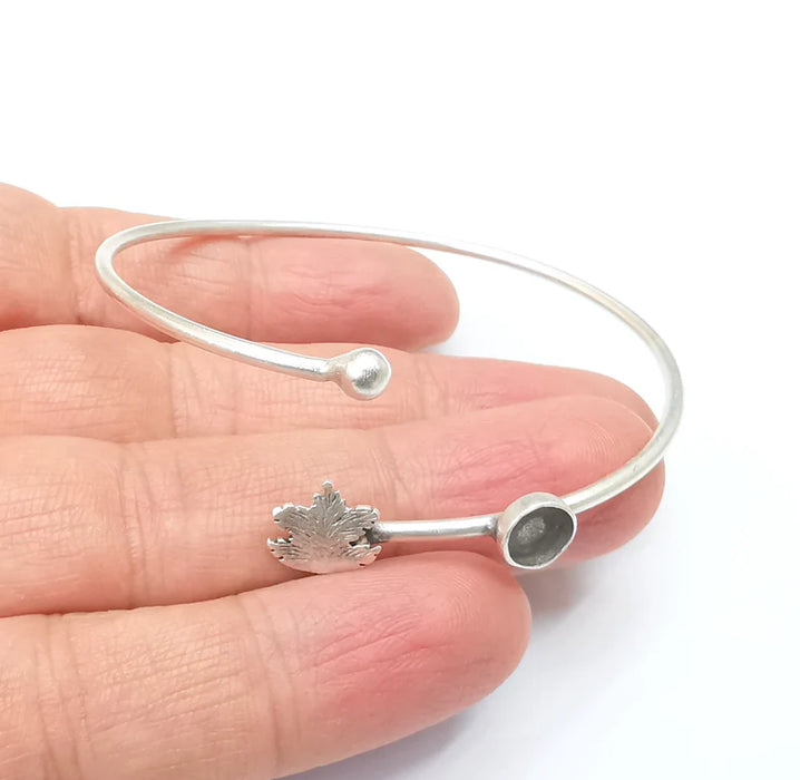 Tree Bracelet Bezel Blank Resin Bezel Cabochon Mountings Cuff Base Setting Adjustable Bracelet Silver Plated Brass (6mm Bezel) G33185