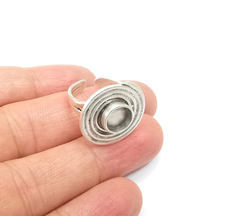 Silver Ring Setting Blank Cabochon Mounting Adjustable Resin Base Bezel Mosaic Ring, Antique Silver Plated Brass (8mm bezel) G33186