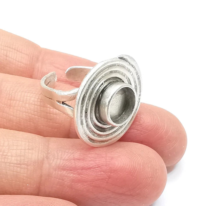Silver Ring Setting Blank Cabochon Mounting Adjustable Resin Base Bezel Mosaic Ring, Antique Silver Plated Brass (8mm bezel) G33186
