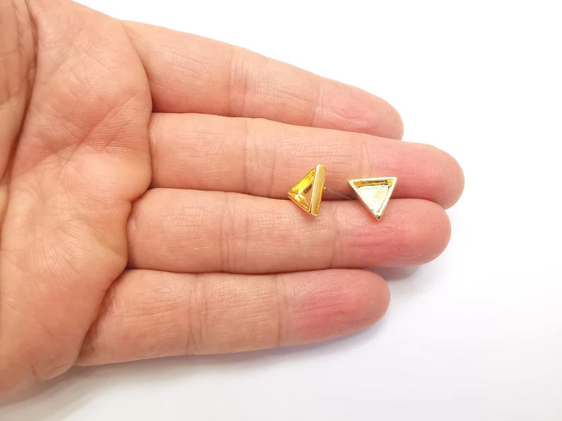 Gold Triangle Blank Earring Bezel Set Base Shiny Gold Plated Brass Earring Stud Base (8mm blank) G33189