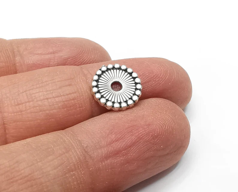 5 Round Disc Beads Charms (Double Sided) Dangle Charms Antique Silver Plated (11mm) G33285