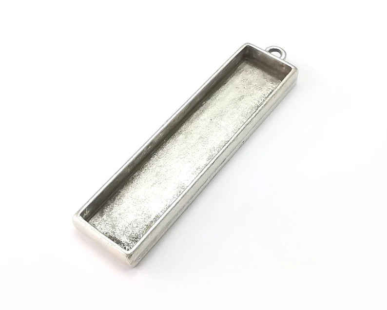 Rectangle Pendant Blanks, Resin Bezel Bases, Mosaic Mountings, Dry flower Frame, Polymer Clay base, Antique Silver Plated (40x10mm) G33198