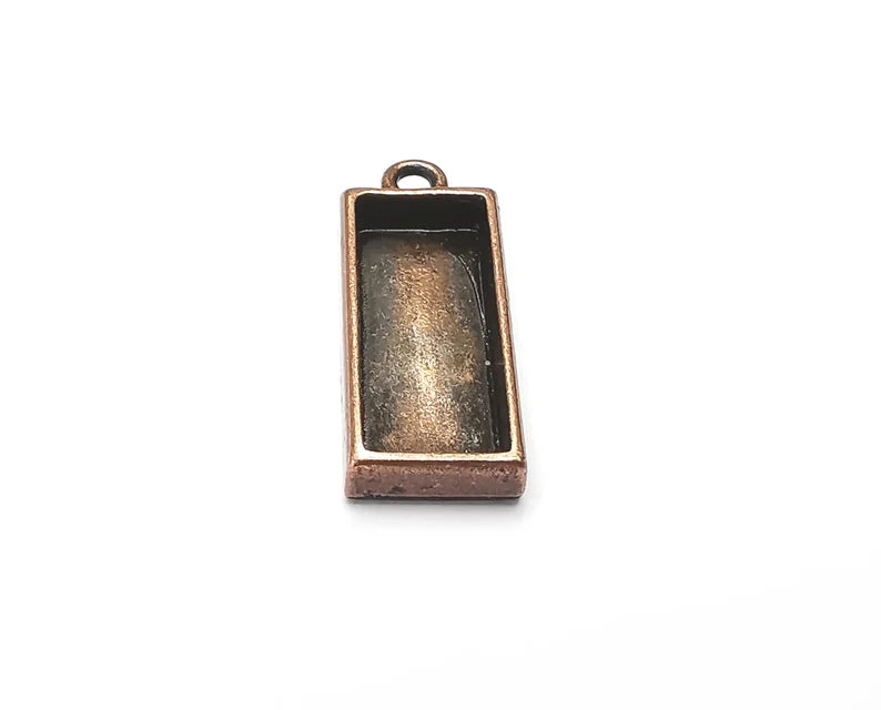 2 Rectangle Pendant Blanks, Resin Bezel Bases, Mosaic Mountings, Dry flower Frame, Polymer Clay base, Antique Copper Plated (20x8mm) G33287