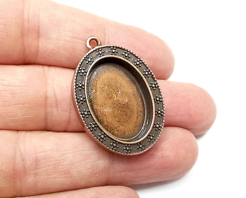 Flower Oval Pendant Blanks, Resin Bezel Bases, Mosaic Mountings, Dry flower Frame, Polymer Clay base, Antique Copper Plated (25x18mm) G33288