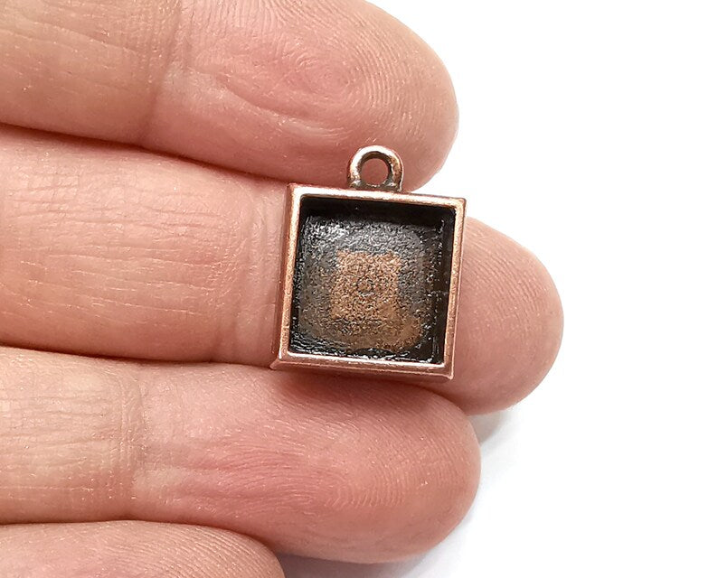4 Square Pendant Blanks, Resin Bezel Bases, Mosaic Mountings, Dry flower Frame, Polymer Clay base, Antique Copper Plated (12mm) G33293