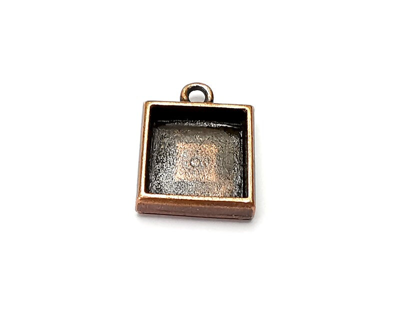 4 Square Pendant Blanks, Resin Bezel Bases, Mosaic Mountings, Dry flower Frame, Polymer Clay base, Antique Copper Plated (12mm) G33293