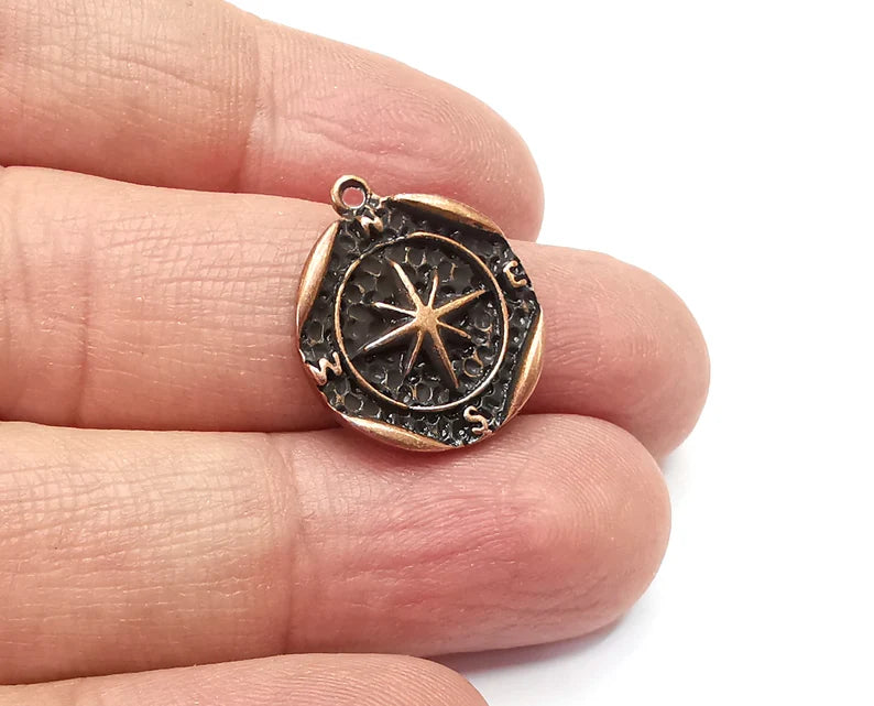 5 Compass Charms, Antique Copper Plated (21x18mm) G33204