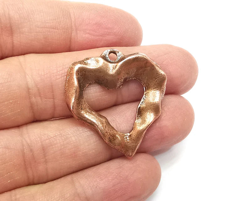 2 Organic Heart Charms, Antique Copper Plated (33x30mm) G33205