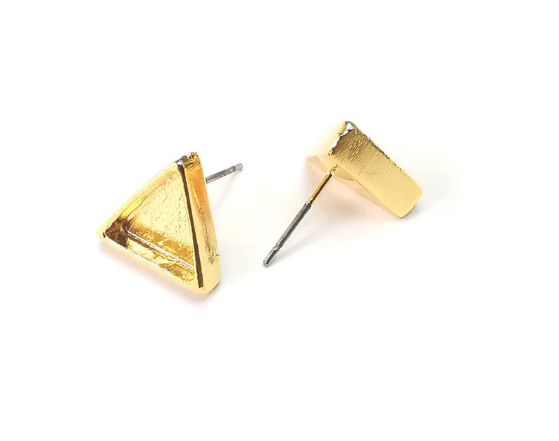 Gold Triangle Blank Earring Bezel Set Base Shiny Gold Plated Brass Earring Stud Base (10mm blank) G33207