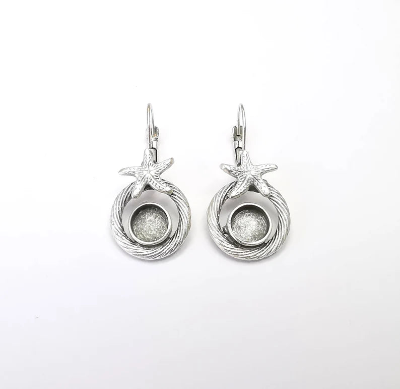 Starfish Earring Blank Base Settings Bezel Resin Blank Cabochon Base inlay Blank Mountings Antique Silver Plated Brass (bezel 8mm) G33208