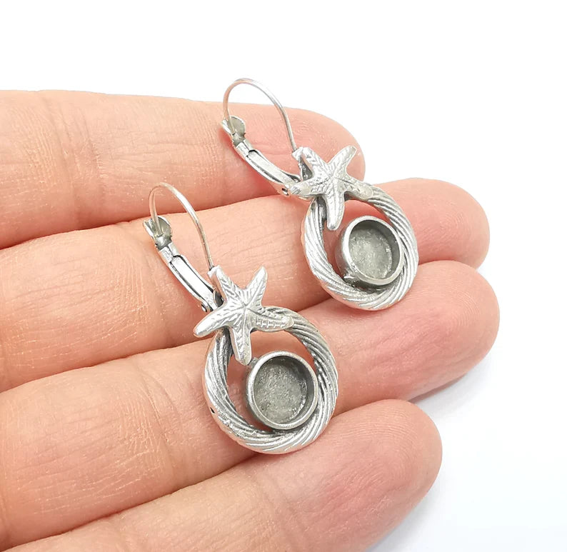 Starfish Earring Blank Base Settings Bezel Resin Blank Cabochon Base inlay Blank Mountings Antique Silver Plated Brass (bezel 8mm) G33208
