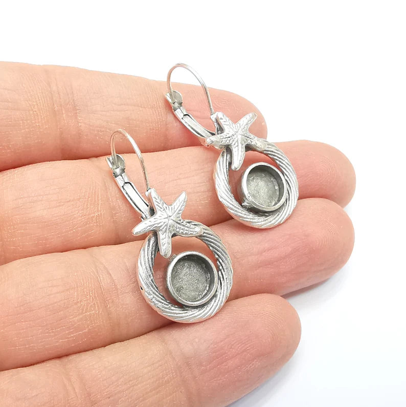 Starfish Earring Blank Base Settings Bezel Resin Blank Cabochon Base inlay Blank Mountings Antique Silver Plated Brass (bezel 8mm) G33208