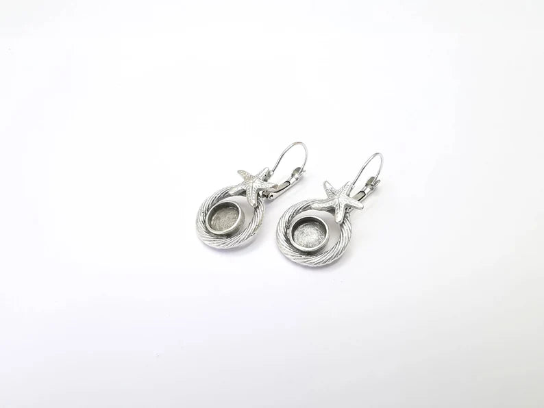 Starfish Earring Blank Base Settings Bezel Resin Blank Cabochon Base inlay Blank Mountings Antique Silver Plated Brass (bezel 8mm) G33208