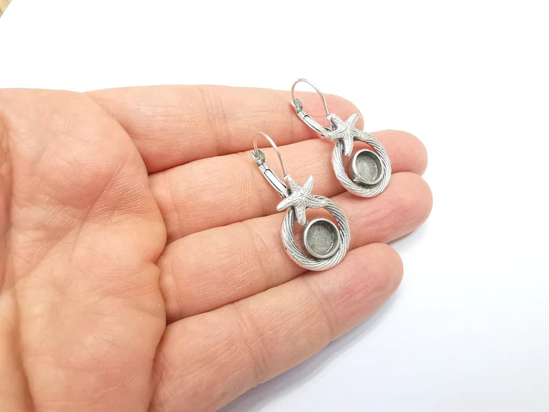 Starfish Earring Blank Base Settings Bezel Resin Blank Cabochon Base inlay Blank Mountings Antique Silver Plated Brass (bezel 8mm) G33208