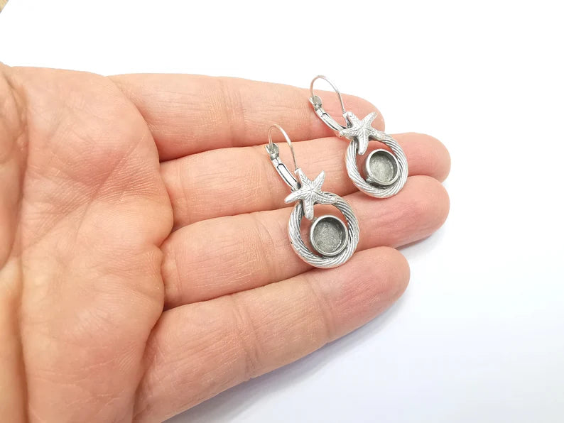 Starfish Earring Blank Base Settings Bezel Resin Blank Cabochon Base inlay Blank Mountings Antique Silver Plated Brass (bezel 8mm) G33208