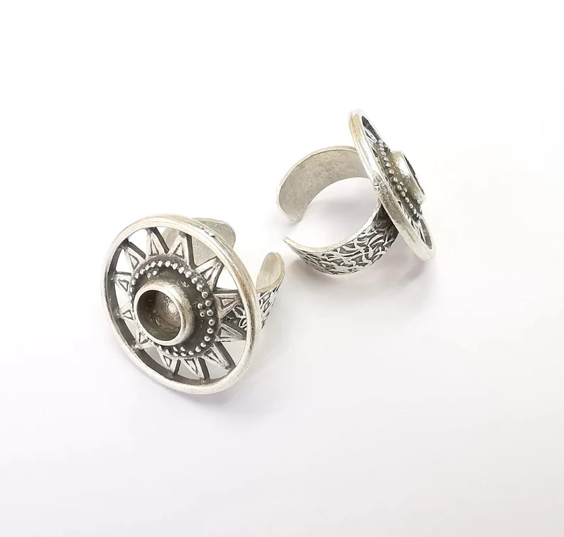 Silver Ring Blank Setting, Cabochon Mounting, Adjustable Resin Ring Base Bezels, Antique Silver Inlay Ring Mosaic Ring Bezel (8mm) G33210